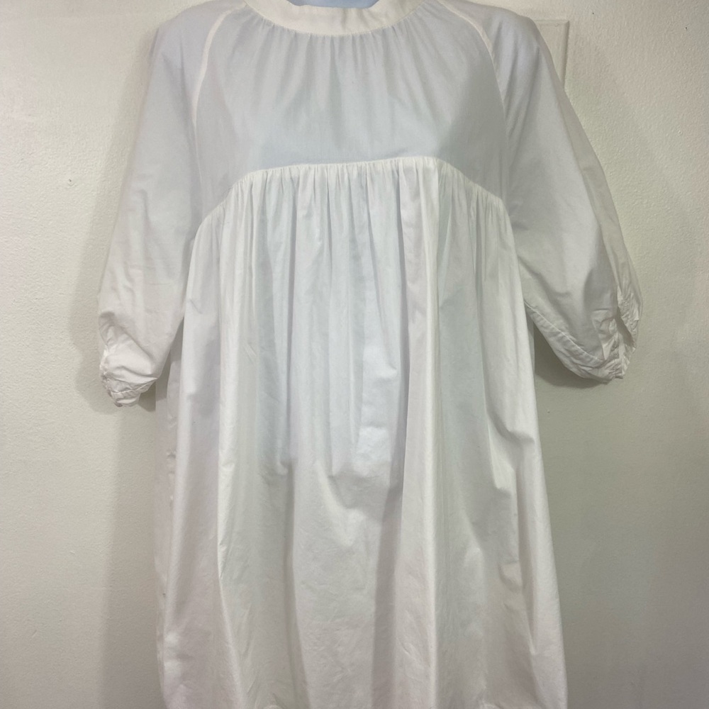 Everlane Shirred Mini Dress Women Large White Poplin Resort Minimalist Classic - Picture 5 of 10